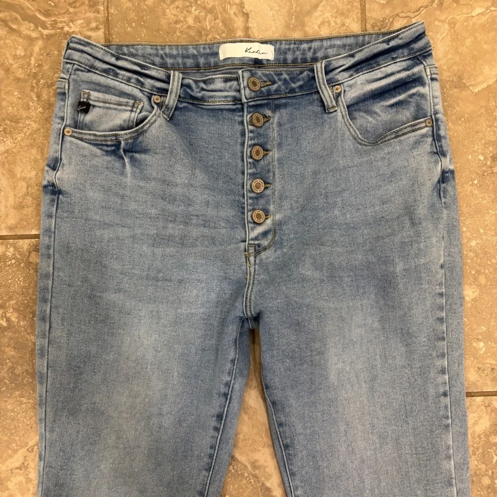 KanCan Light Wash High Rise Button Fly Flare Jeans Raw Hem‎ Boho Sz 15/31